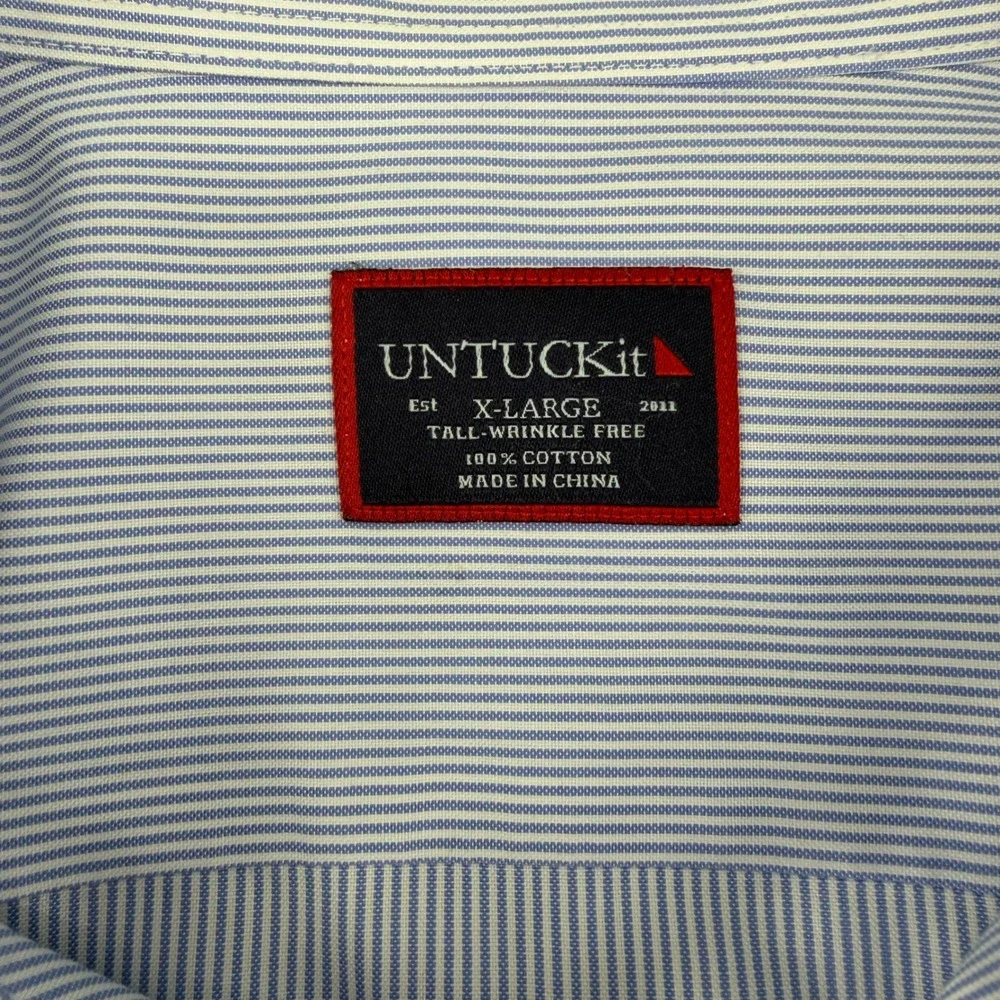 UNTUCKit Pio Cesare Shirt Mens XL Blue White Stripe Wrinkle Free Cotton Button - Picture 2 of 10